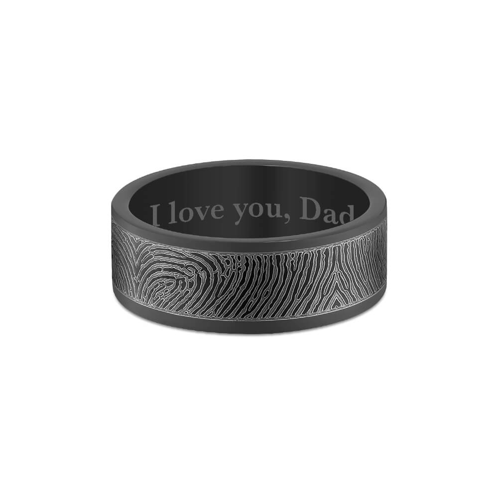 – Black Flat Fingerprint 8mm Matte LegacyTouch Ring Titanium