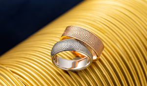 sterling silver fingerprint ring and rose gold fingerprint ring