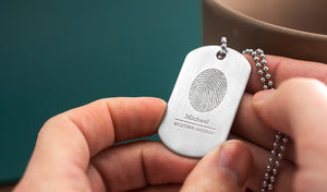 stainless steel military dog tag necklace memorial engraved with fingerprint name and dates