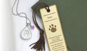 paw print necklace and paw print bookmark