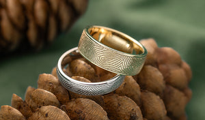 sterling silver and yellow gold memorial fingerprint rings