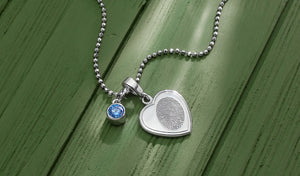 heart shaped sterling silver fingerprint pendant necklace with birthstone charm