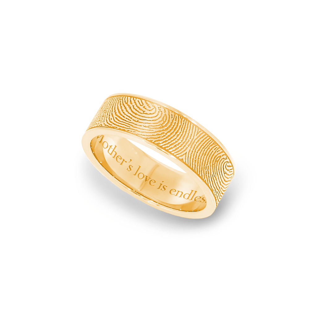 6mm Yellow Gold Fingerprint Jewelry Flat Fingerprint Ring