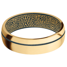 10K Yellow Gold + Satin , Satin Finish + Blue Titanium