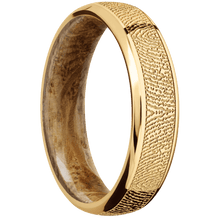 14K Yellow Gold + Polish , Polish Finish + Whiskey Barrel