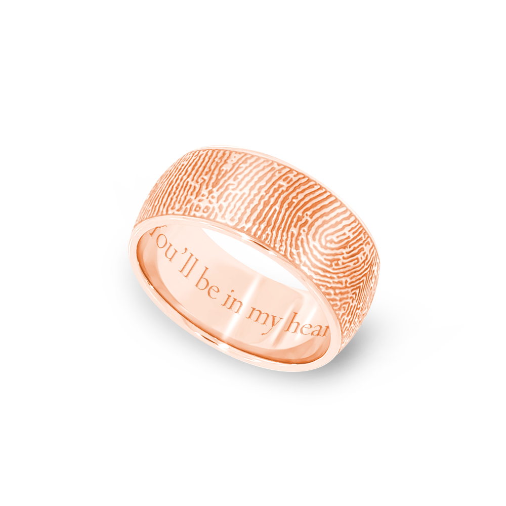 8mm Rose Gold Fingerprint Jewelry Half-Round Fingerprint Ring