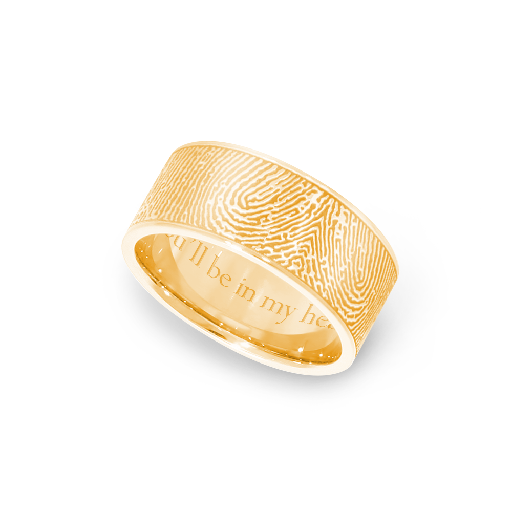 8mm Yellow Gold Fingerprint Jewelry Flat Fingerprint Ring