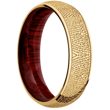 14K Yellow Gold + Polish Finish + Blood Wood