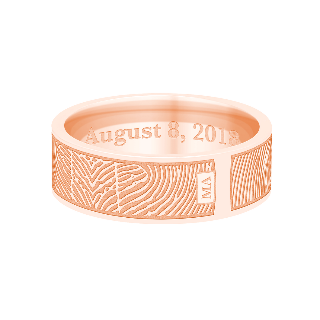Dual Print 6mm Rose Gold Flat Fingerprint Ring