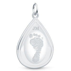 Dual Print Sterling Silver Tear Drop Pendant