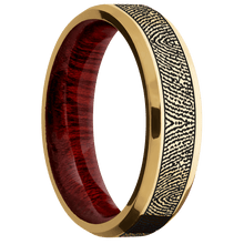 10K Yellow Gold + Polish , Polish Finish + Blood Wood