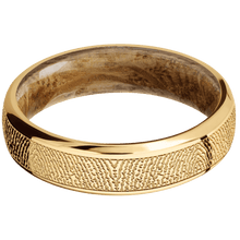 14K Yellow Gold + Polish , Polish Finish + Whiskey Barrel
