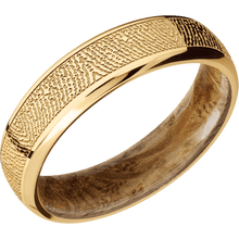 14K Yellow Gold + Polish , Polish Finish + Whiskey Barrel