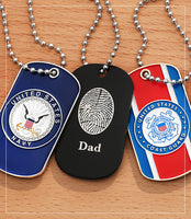 U.S. Navy, U.S. Coast Guard, and black aluminum personalized dog tags