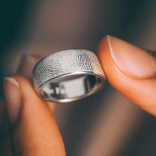 Dual Print 8mm White Gold Half-Round Fingerprint Ring