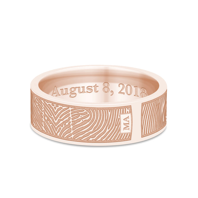 Dual Print 6mm Rose Gold Flat Fingerprint Ring