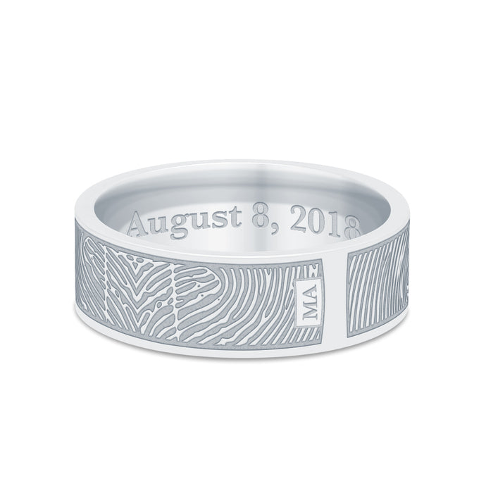 Dual Print 6mm Sterling Silver Flat Fingerprint Ring