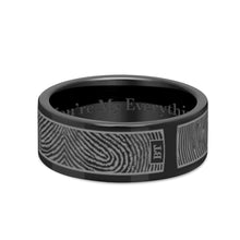 Dual Print 8mm Black Titanium Flat Fingerprint Ring