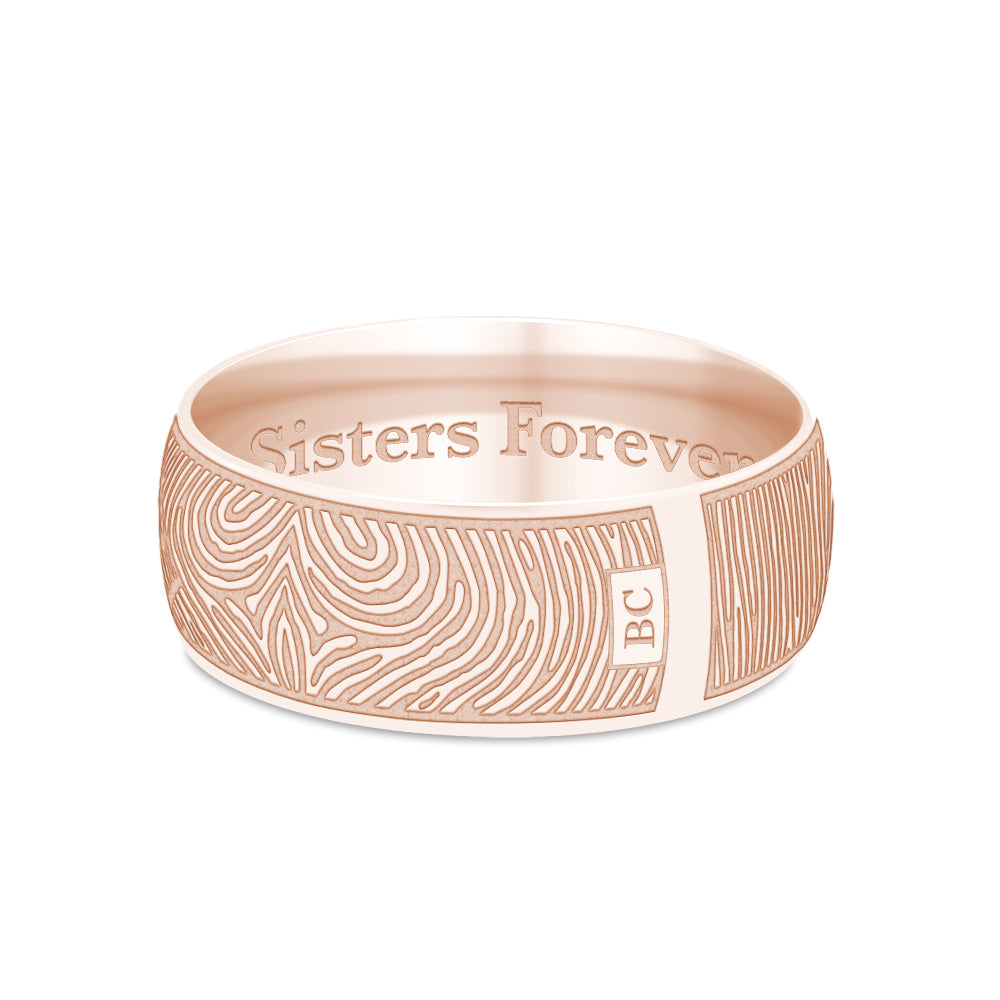 Dual Print 8mm Rose Gold Half-Round Fingerprint Ring