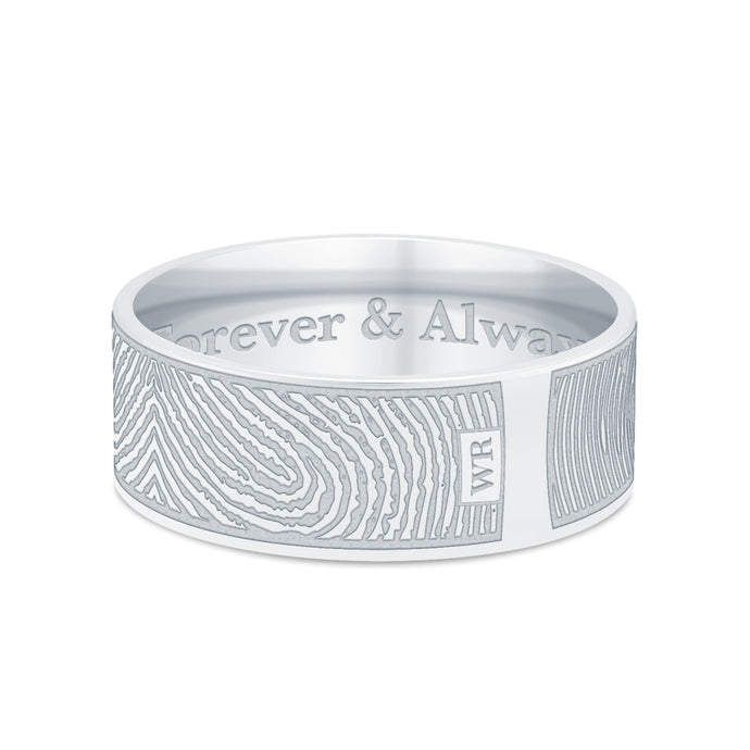 Dual Print 8mm Sterling Silver Flat Fingerprint Ring