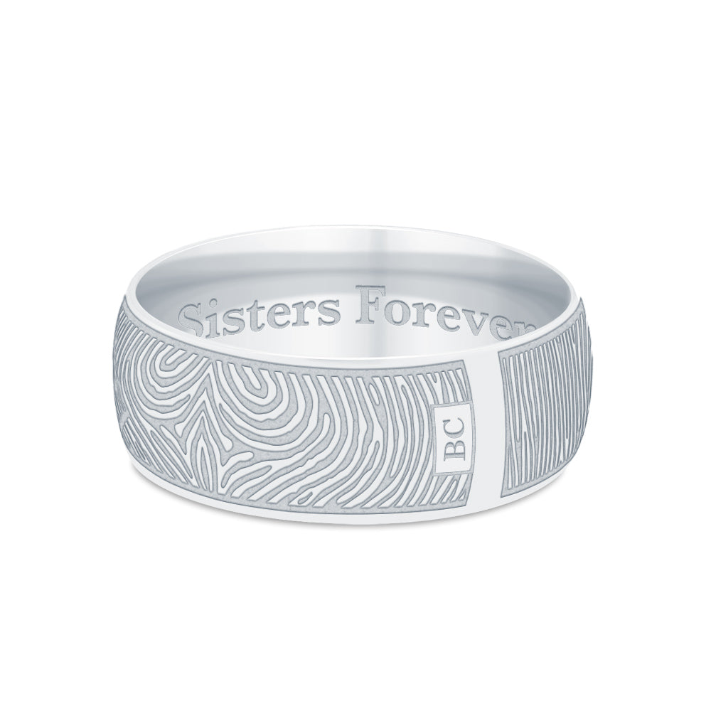 Dual Print 8mm Sterling Silver Half-Round Fingerprint Ring