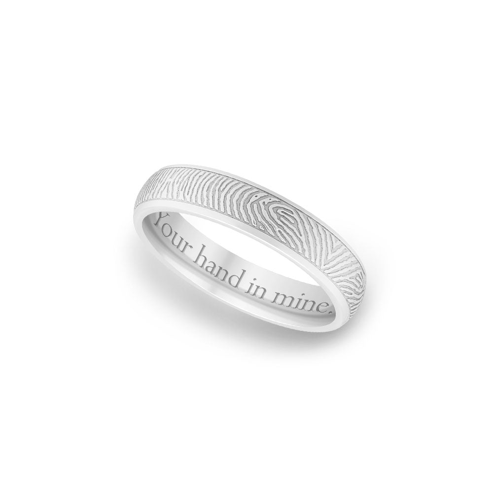 14k White Gold 4mm Half Round Fingerprint Ring