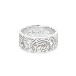 8mm White Gold Fingerprint Jewelry Flat Fingerprint Ring