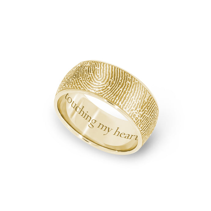 8mm Yellow Gold Fingerprint Jewelry Half-Round Fingerprint Ring