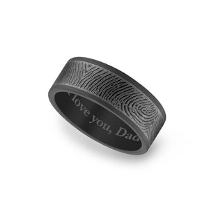 Matte 8mm LegacyTouch Ring Titanium Black Fingerprint Flat –