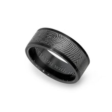 Black Titanium 8mm Flat Fingerprint Ring